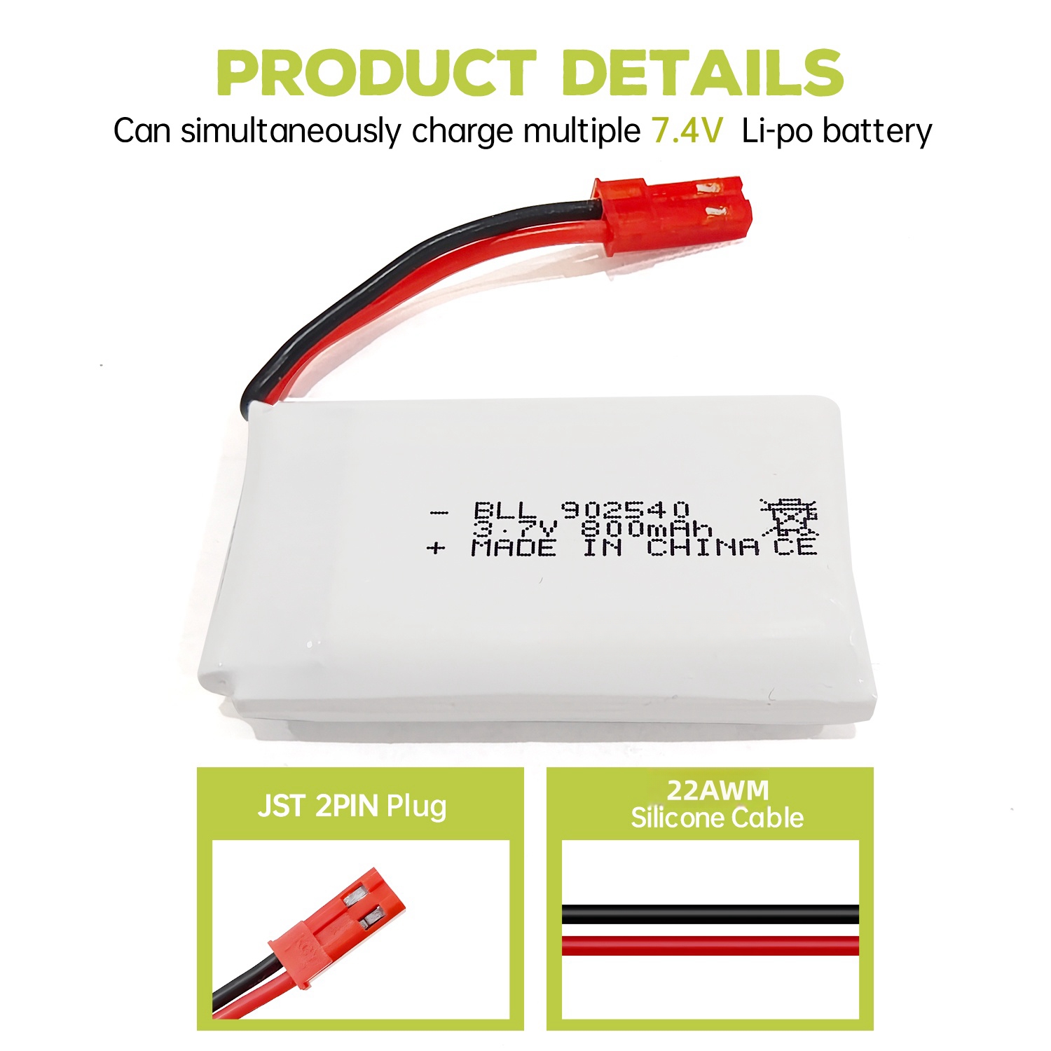 2PCS 3.7V 800mAh Lipo Battery  - Drone Mjx Rc reseña y precio